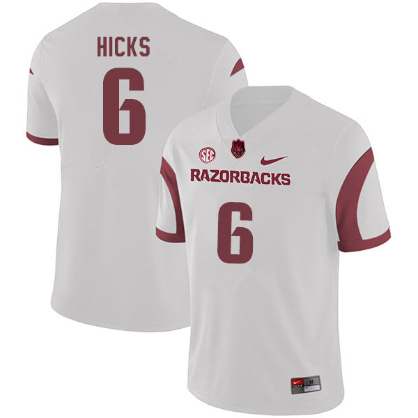 Men #6 Ben Hicks Arkansas Razorbacks College Football Jerseys Sale-White